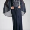 Cinderella Divine OC0001 Floor Length Formal Dress Appliqued Poncho(Navy Blue Floor Length Formal Dress Appliqued With Poncho) -Dress Promotion Store oc0001 navy