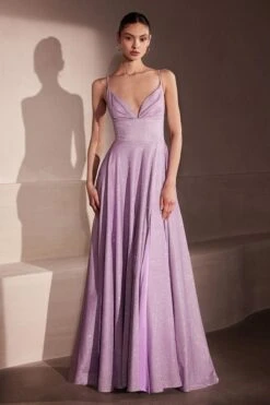 Ladivine Amoris T214 Sleeveless Spaghetti Strap A-Line Glitter Gown(Ladivine Amoris T214 Sleeveless Spaghetti Strap A Line Glitter Gown) -Dress Promotion Store t214 lavender front