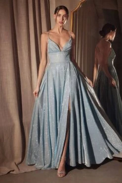 Ladivine Amoris T214 Sleeveless Spaghetti Strap A-Line Glitter Gown(Ladivine Amoris T214 Sleeveless Spaghetti Strap A Line Glitter Gown) -Dress Promotion Store t214 lt blue front