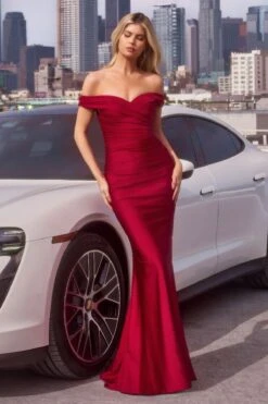 Ladivine Amoris T402 Dress Off The Shoulder Fitted Gown(Ladivine Amoris T402 Dress Off The Shoulder Fitted Gown) -Dress Promotion Store t402 burgundy front