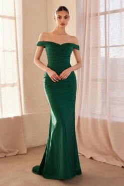Ladivine Amoris T402 Dress Off The Shoulder Fitted Gown(Ladivine Amoris T402 Dress Off The Shoulder Fitted Gown) -Dress Promotion Store t402 emerald front 1