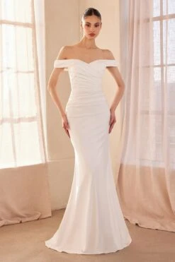 Ladivine Amoris T402 Dress Off The Shoulder Fitted Gown(Ladivine Amoris T402 Dress Off The Shoulder Fitted Gown) -Dress Promotion Store t402 off white