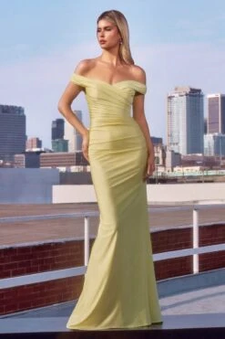 Ladivine Amoris T402 Dress Off The Shoulder Fitted Gown(Ladivine Amoris T402 Dress Off The Shoulder Fitted Gown) -Dress Promotion Store t402 pale yellow front