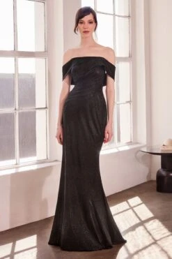 Ladivine Amoris T603 Off Shoulder Classic Modest Fitted Prom Gown(Ladivine Amoris T603 Off Shoulder Classic Modest Fitted Prom Gown) -Dress Promotion Store t603 black front