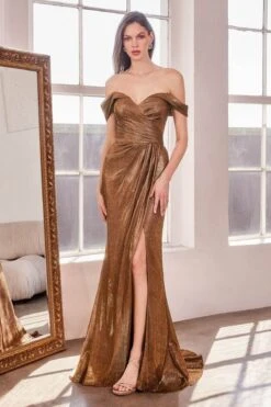 Ladivine Amoris T605 Off Shoulder Sweetheart Neck Metallic Prom Gown(Ladivine Amoris T605 Off Shoulder Sweetheart Neck Metallic Prom Gown)