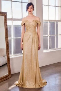 Ladivine Amoris T605 Off Shoulder Sweetheart Neck Metallic Prom Gown(Ladivine Amoris T605 Off Shoulder Sweetheart Neck Metallic Prom Gown) -Dress Promotion Store t605 gold front