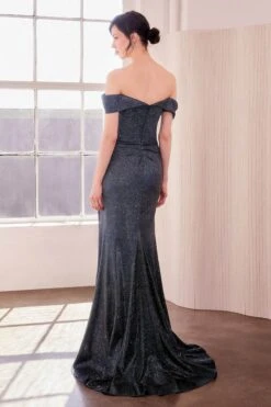 Ladivine Amoris T605 Off Shoulder Sweetheart Neck Metallic Prom Gown(Ladivine Amoris T605 Off Shoulder Sweetheart Neck Metallic Prom Gown) -Dress Promotion Store t605 navy back
