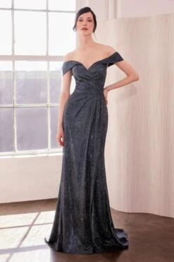 Ladivine Amoris T605 Off Shoulder Sweetheart Neck Metallic Prom Gown(Ladivine Amoris T605 Off Shoulder Sweetheart Neck Metallic Prom Gown) -Dress Promotion Store t605 navy front