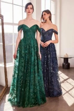 Ladivine Amoris T607 Glitter Print Off The Shoulder A-Line Prom Gown(Ladivine Amoris T607 Glitter Print Off The Shoulder A Line Prom Gown) -Dress Promotion Store t607 emerald navy