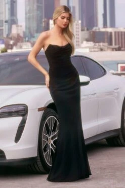 Ladivine Amoris T702 Strapless Scoop Neckline Fitted Chiffon Dress(Ladivine T702 Strapless Scoop Neckline Fitted Chiffon Dress) 20 Ladivine Amoris T702 Strapless Scoop Neckline Fitted Chiffon Dress(Ladivine T702 Strapless Scoop Neckline Fitted Chiffon Dress) -Dress Promotion Store t702 black front