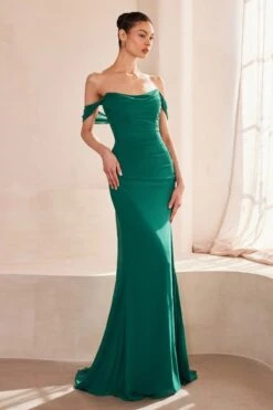 Ladivine Amoris T705 Off Shoulder Fitted Bridesmaid Gown(Ladivine Amoris T705 Off Shoulder Fitted Bridesmaid Gown) -Dress Promotion Store t705 emerald front