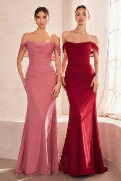Ladivine Amoris T705 Off Shoulder Fitted Bridesmaid Gown(Ladivine Amoris T705 Off Shoulder Fitted Bridesmaid Gown) -Dress Promotion Store t705 mauve rose t705 burgundy