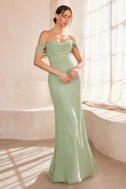 Ladivine Amoris T705 Off Shoulder Fitted Bridesmaid Gown(Ladivine Amoris T705 Off Shoulder Fitted Bridesmaid Gown) -Dress Promotion Store t705 sage front