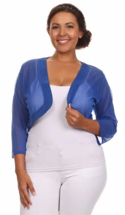 Sheer Chiffon Bolero Jacket 3/4 Length(Royal Blue Sheer Bolero Chiffon 3 4 Length Royal Blue Chiffon Bolero Jacket)