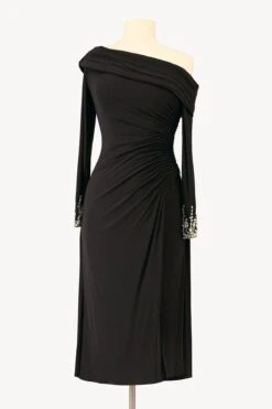 Ladivine Amoris T803 Off The Shoulder Long Sleeve Knee Length Dress(Ladivine T803 Off The Shoulder Long Sleeve Knee Length Dress) -Dress Promotion Store t803 black front