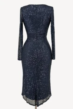 Ladivine Amoris T807 Knee Length Long Sleeve Sequin Dress V-Neckline(Ladivine T807 Knee Length Long Sleeve Sequin Dress V Neckline) 7 Ladivine Amoris T807 Knee Length Long Sleeve Sequin Dress V-Neckline(Ladivine T807 Knee Length Long Sleeve Sequin Dress V Neckline) -Dress Promotion Store t807 midnight navy back