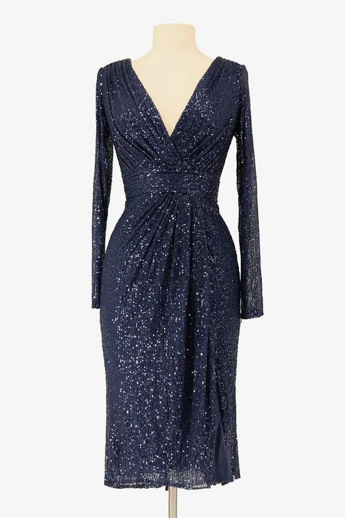 Ladivine Amoris T807 Knee Length Long Sleeve Sequin Dress V-Neckline(Ladivine T807 Knee Length Long Sleeve Sequin Dress V Neckline) 4 Ladivine Amoris T807 Knee Length Long Sleeve Sequin Dress V-Neckline(Ladivine T807 Knee Length Long Sleeve Sequin Dress V Neckline) - Image 2