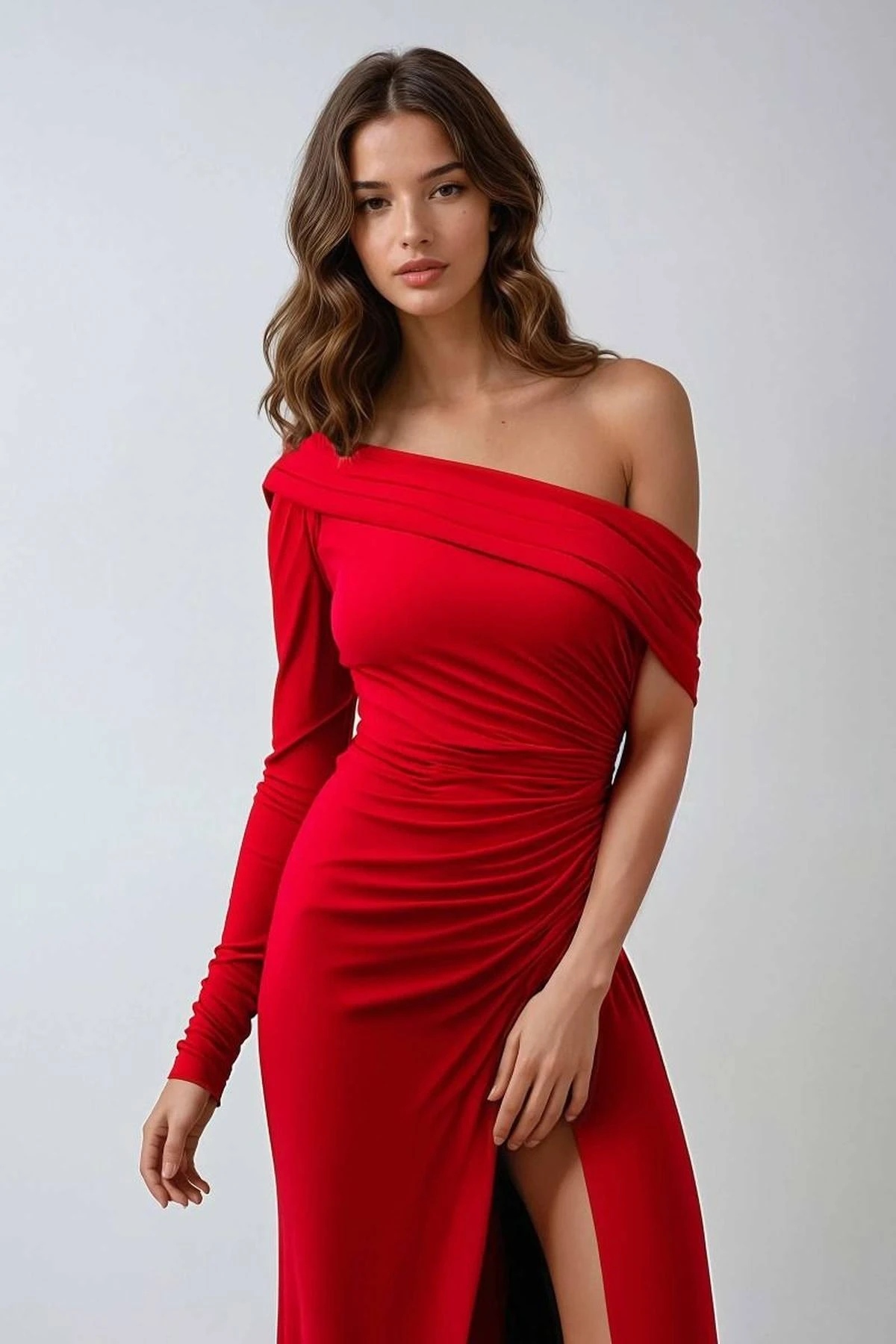Ladivine Amoris T808 One Sleeve Off Shoulder Fitted Gown With Slit(Ladivine T808 One Sleeve Off Shoulder Fitted Gown With Slit) 3 Ladivine Amoris T808 One Sleeve Off Shoulder Fitted Gown With Slit(Ladivine T808 One Sleeve Off Shoulder Fitted Gown With Slit)