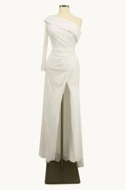 Ladivine Amoris T808 One Sleeve Off Shoulder Fitted Gown With Slit(Ladivine T808 One Sleeve Off Shoulder Fitted Gown With Slit) 11 Ladivine Amoris T808 One Sleeve Off Shoulder Fitted Gown With Slit(Ladivine T808 One Sleeve Off Shoulder Fitted Gown With Slit) -Dress Promotion Store t808 white front