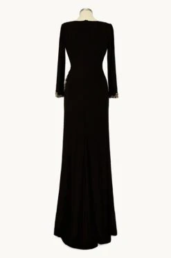 Ladivine Amoris T809 Long Sleeve V-Neckline Embellished Leg Slit Gown(Ladivine T809 Long Sleeve V Neckline Embellished Leg Slit Gown) -Dress Promotion Store t809 black back