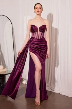 Ladivine Amoris T811 Long Fitted Satin Strapless Evening Gown(Ladivine Amoris T811 Long Fitted Satin Strapless Evening Gown) -Dress Promotion Store t811 eggplant front