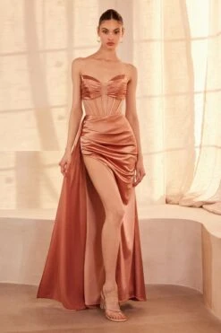 Ladivine Amoris T811 Long Fitted Satin Strapless Evening Gown(Ladivine Amoris T811 Long Fitted Satin Strapless Evening Gown) -Dress Promotion Store t811 rose gold front