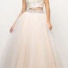 Cinderella Divine UM078 Long Two-Piece Ball Gown Lace Beaded Top(Long Two Piece Ball Gown Champagne Lace Beaded Top Criss Cross Back) -Dress Promotion Store um078 champagne