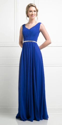 Cinderella Divine W0014 Long Gown Sleeveless Pleated Rhinestone Waist(Floor Length Aqua Gown Sleeveless Pleated Rhinestone Waist) -Dress Promotion Store w0014 12 3