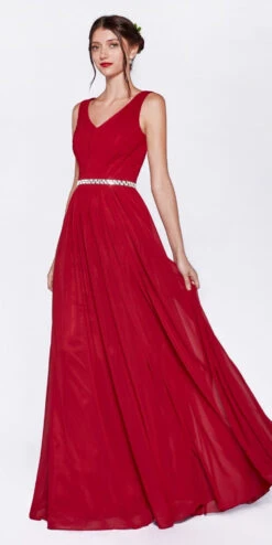 Cinderella Divine W0014 Long Gown Sleeveless Pleated Rhinestone Waist(Floor Length Aqua Gown Sleeveless Pleated Rhinestone Waist) -Dress Promotion Store w0014 3