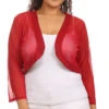 Red Sheer Bolero Chiffon 3/4 Length Sleeve Red Bolero Jacket(Red Sheer Bolero Chiffon 3 4 Length Sleeve Red Bolero Jacket)