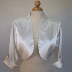 Mid Length Sleeve Ivory Satin Bolero Jacket Shrug(Mid Length Sleeve Ivory Satin Bolero Jacket Shrug)