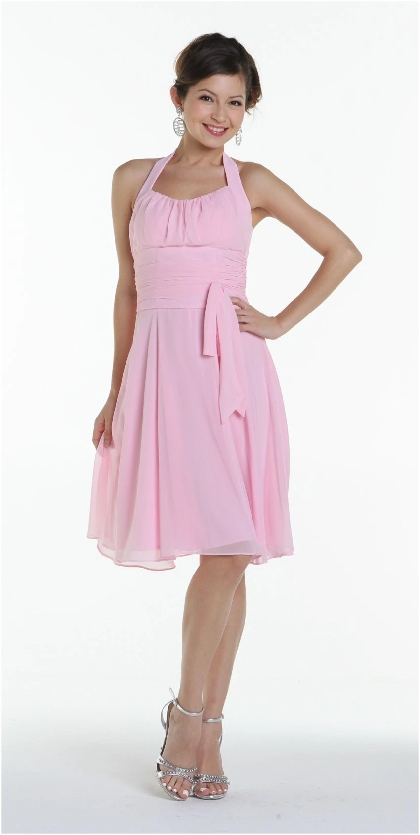 CLEARANCE - Halter Strap Yellow Chiffon Knee Length Dress With Bow (Size Small)(Clearance Halter Strap Yellow Chiffon Knee Length Dress With Bow) 10 CLEARANCE - Halter Strap Yellow Chiffon Knee Length Dress With Bow (Size Small)(Clearance Halter Strap Yellow Chiffon Knee Length Dress With Bow) - Image 8