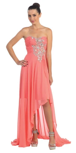 CLEARANCE - High Low Strapless A Line Ruched Bodice Prom Dress (Size 2XL)(Clearance High Low Strapless A Line Ruched Bodice Prom Dress Size 2xl)