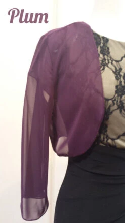 Mid Length Sleeve Sheer Plum Chiffon Bolero Jacket 3/4 Length Shrug(Mid Length Sleeve Sheer Plum Chiffon Bolero Jacket 3 4 Length Shrug)