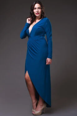 Sexy High Low Teal Blue Maxi Dress Deep Surplice Neck Long Sleeves(Sexy High Low Teal Blue Maxi Dress Deep Surplice Neck Long Sleeves) -Dress Promotion Store yhst 94935736666794 2455 495755223 0cd4dbbe 5761 49ef b4a3 95aab5627745