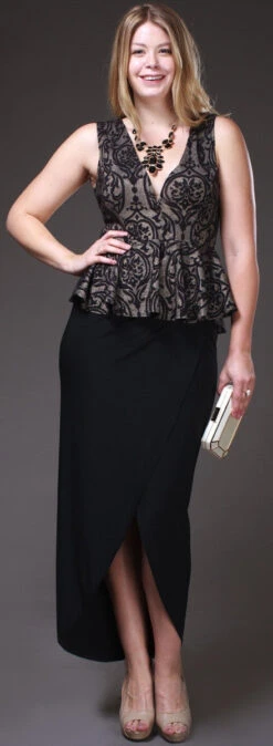 Tea Length Black Gold Semi Formal Peplum Dress V Neck Tank Strap(Tea Length Black Gold Semi Formal Peplum Dress V Neck Tank Strap)