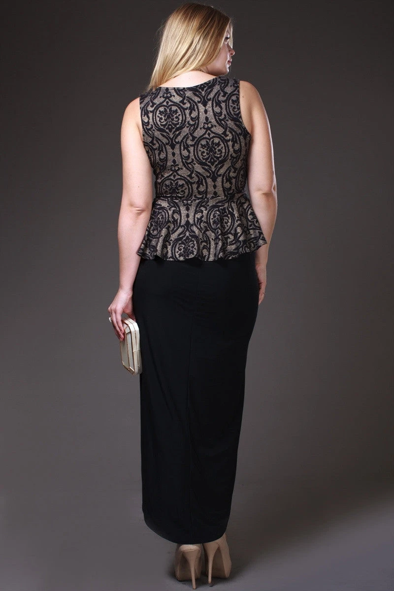 Tea Length Black Gold Semi Formal Peplum Dress V Neck Tank Strap(Tea Length Black Gold Semi Formal Peplum Dress V Neck Tank Strap) 6 Tea Length Black Gold Semi Formal Peplum Dress V Neck Tank Strap(Tea Length Black Gold Semi Formal Peplum Dress V Neck Tank Strap) - Image 4