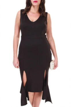 Tea Length Plus Size Red Sheath Dress Ruffled Double Slit Hem(Tea Length Plus Size Red Sheath Dress Ruffled Double Slit Hem) -Dress Promotion Store yhst 94935736666794 2455 635039924 39028ee4 0b4c 4aad be49 37fbd2c9031c