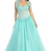 Eureka 3004 Corset Bodice Strapless A-Line Long Ball Gown(Corset Bodice Strapless A Line Aqua Long Ball Gown)