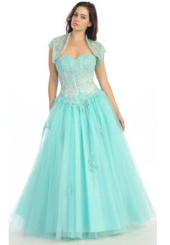 Eureka 3004 Corset Bodice Strapless A-Line Long Ball Gown(Corset Bodice Strapless A Line Aqua Long Ball Gown)