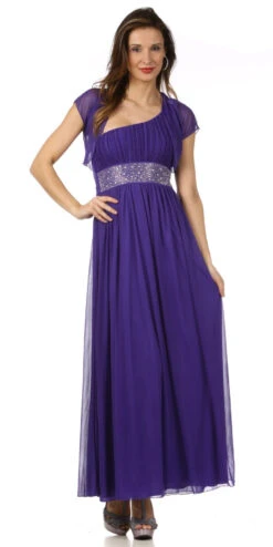 CLEARANCE - Celavie 2095L Long Lavender One Shoulder Gown Chiffon Empire (Size L)(Clearance Celavie 2095l Long Lavender One Shoulder Gown Chiffon Empire Size L)