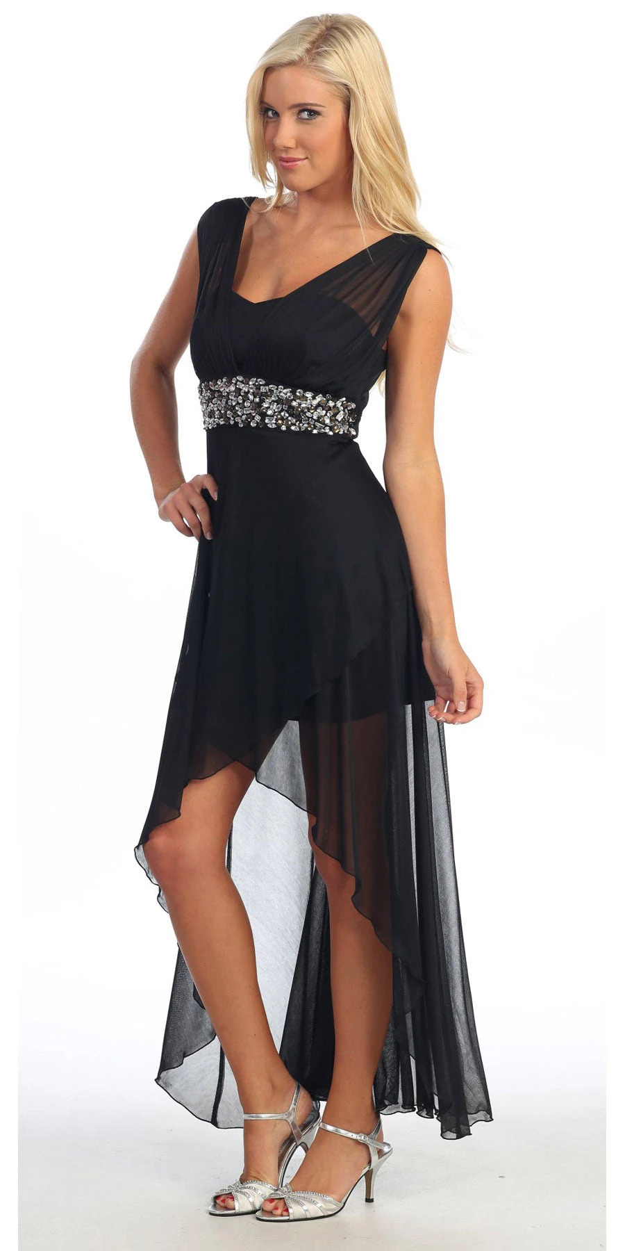 Celavie 2389 Chiffon Dress High Low Wide Strap Rhinestone Waist(Black Semi Formal Chiffon Dress High Low Wide Strap Rhinestone Waist) 5 Celavie 2389 Chiffon Dress High Low Wide Strap Rhinestone Waist(Black Semi Formal Chiffon Dress High Low Wide Strap Rhinestone Waist) - Image 3