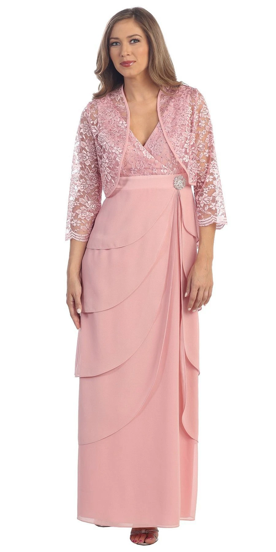 Sally Fashion 8729 V-Neck Long Dress Empire Lace Chiffon Include Lace Jacket(Dusty Rose V Neck Long Dress Empire Lace Chiffon Include Lace Jacket) 5 Sally Fashion 8729 V-Neck Long Dress Empire Lace Chiffon Include Lace Jacket(Dusty Rose V Neck Long Dress Empire Lace Chiffon Include Lace Jacket) - Image 3