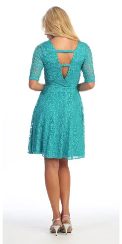 Celavie 2367 Lace Dress Short Removable Belt Mid Sleeves(Cute And Casual Emerald Lace Dress Short Removable Belt Mid Sleeves) -Dress Promotion Store yhst 94935736666794 2457 1417521750 1