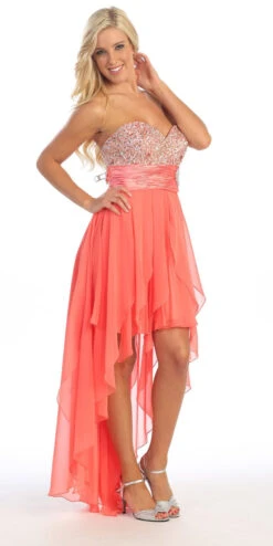 Celavie 3002 Strapless High-Low Dress Beads Asymmetrical Skirt(Strapless High Low Coral Dress Beads Sequins Asymmetrical Skirt) -Dress Promotion Store yhst 94935736666794 2457 1518389105 2aa21690 e042 43de 857e 4a46fe7d8ba6