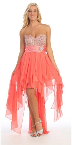 Celavie 3002 Strapless High-Low Dress Beads Asymmetrical Skirt(Strapless High Low Coral Dress Beads Sequins Asymmetrical Skirt) -Dress Promotion Store yhst 94935736666794 2457 1519437032 06ead2ec ee2d 47dd 9ea8 0d2aec1bde16