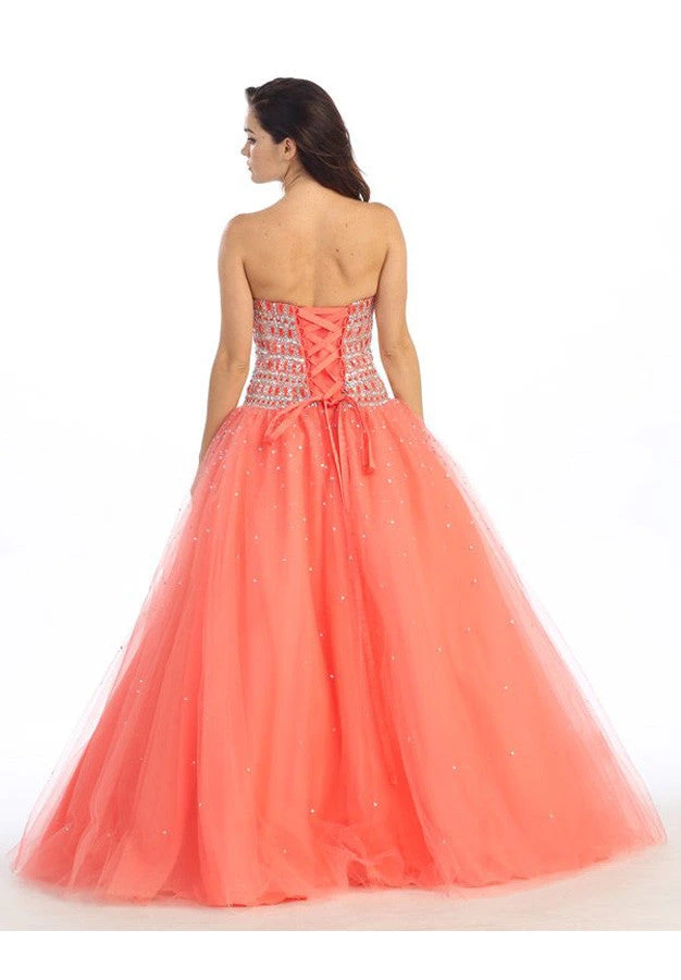 Eureka 3005 Strapless Studded Bodice Long Quinceanera Gown(Strapless Studded Bodice Coral Long Quinceanera Gown) 4 Eureka 3005 Strapless Studded Bodice Long Quinceanera Gown(Strapless Studded Bodice Coral Long Quinceanera Gown) - Image 2