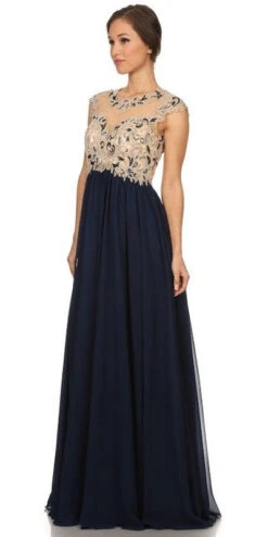 Eureka 3052 Stunning Cap Sleeve Chiffon Long Dress A-Line(Stunning Cap Sleeve Chiffon Long Dress Navy Blue A Line) -Dress Promotion Store yhst 94935736666794 2457 1853130284