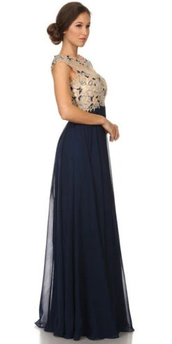 Eureka 3052 Stunning Cap Sleeve Chiffon Long Dress A-Line(Stunning Cap Sleeve Chiffon Long Dress Navy Blue A Line) -Dress Promotion Store yhst 94935736666794 2457 1853165568