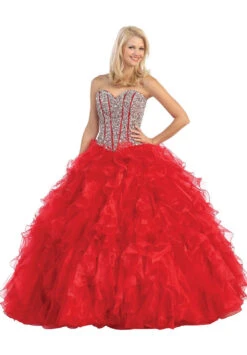 Eureka 3002 Ruffled Tiered Skirt Studded Bodice Princess Gown(Tiered Ruffled Skirt Studded Bodice Coral Princess Gown) -Dress Promotion Store yhst 94935736666794 2457 1862350986